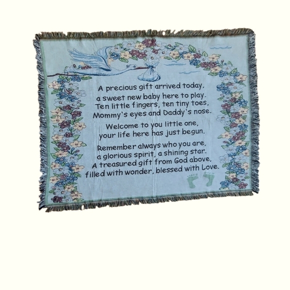 Blue Baby Blanket Afgan Throw "A Precious Gift" Poem and Floral Design - Picture 1 of 4